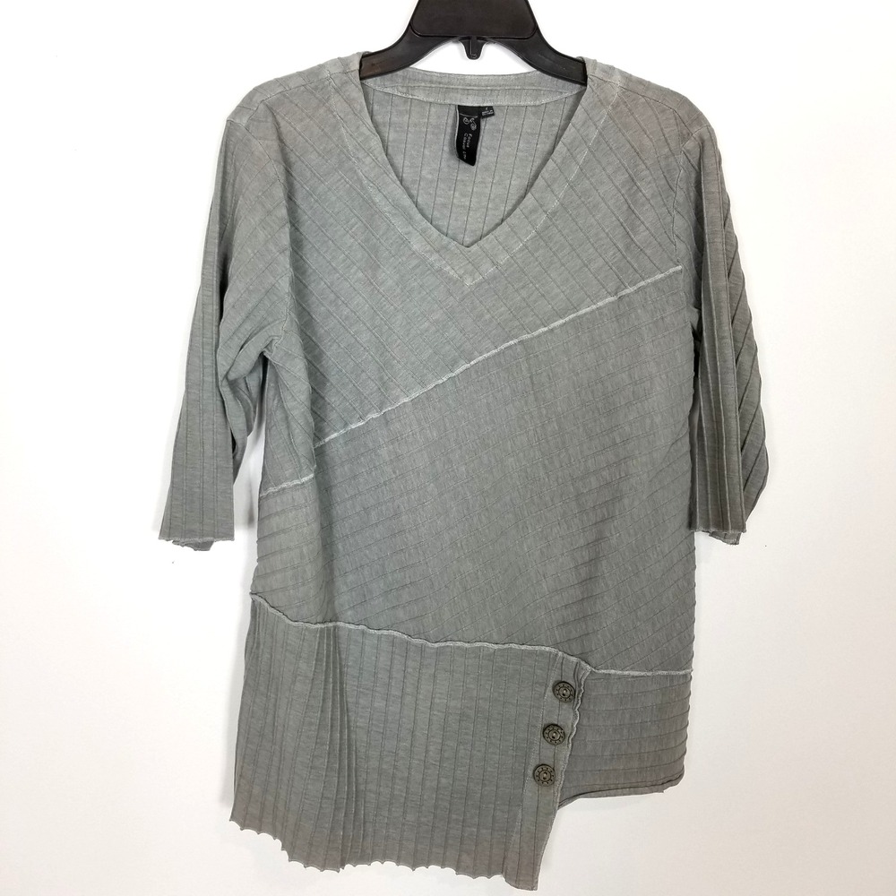 Focus Casual Life Ribbed Tunic Top Sz S Gray‎ Preshrank Cotton Lagenlook Boho
